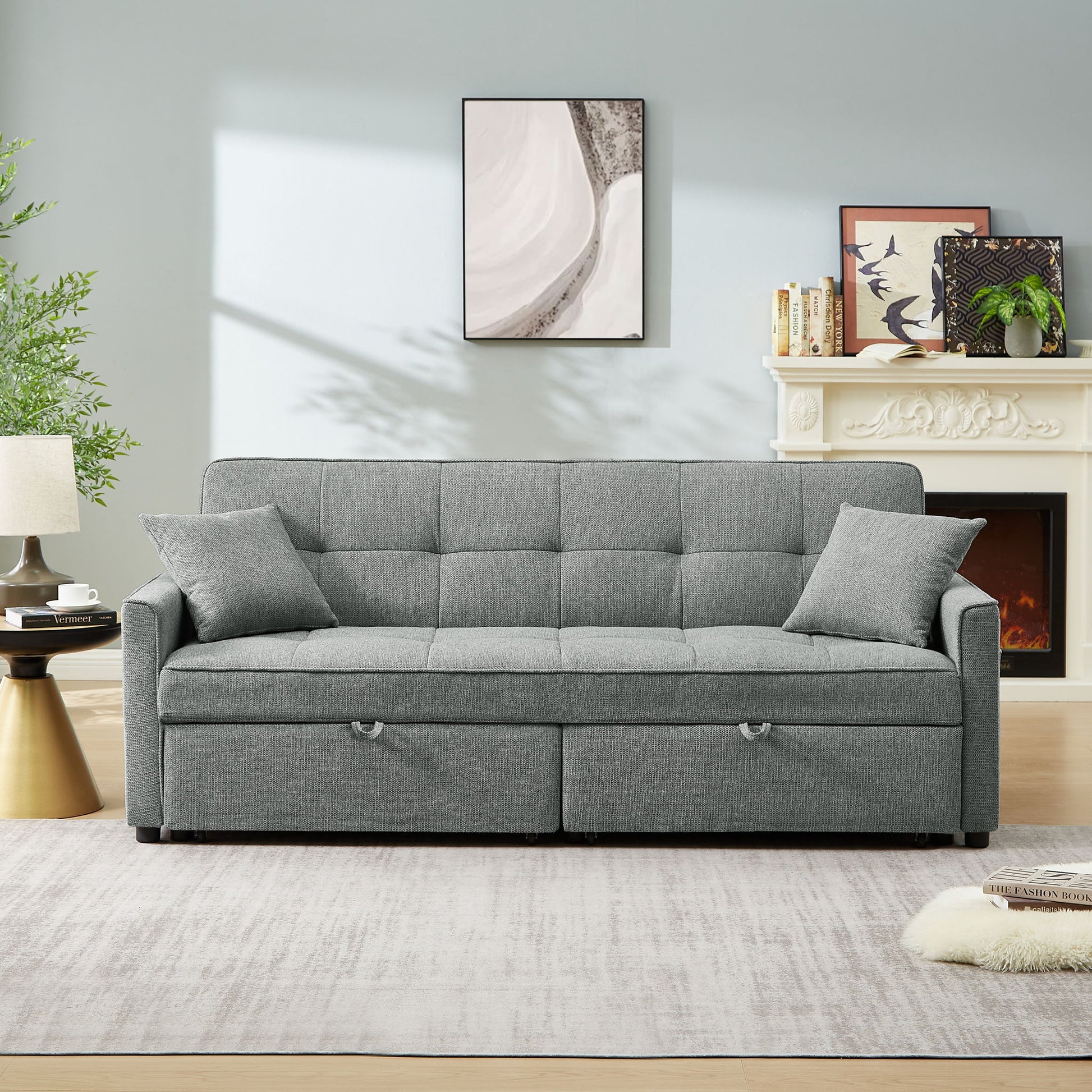 3 In 1 Convertible Sleeper Sofa Bed, Reclining Backrest, Pillows, Pockets Home Essentials