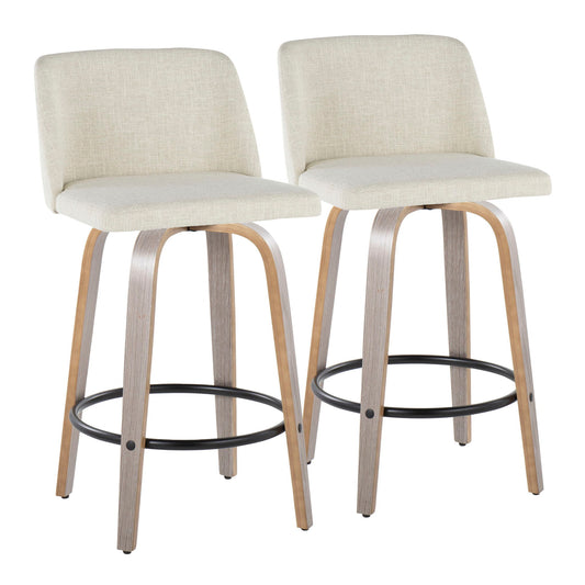 Toriano - Contemporary Fixed Height Counter Stool Swivel & Round Footrest (Set of 2) Lumi Source