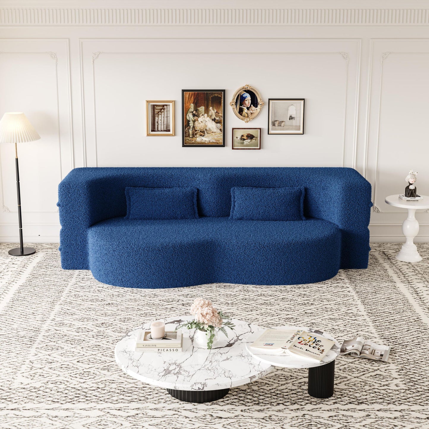 Modern Floor Sofa, With 2 Pillows, Convertible Teddy Fabric Foam Filled Bed Home Essentials