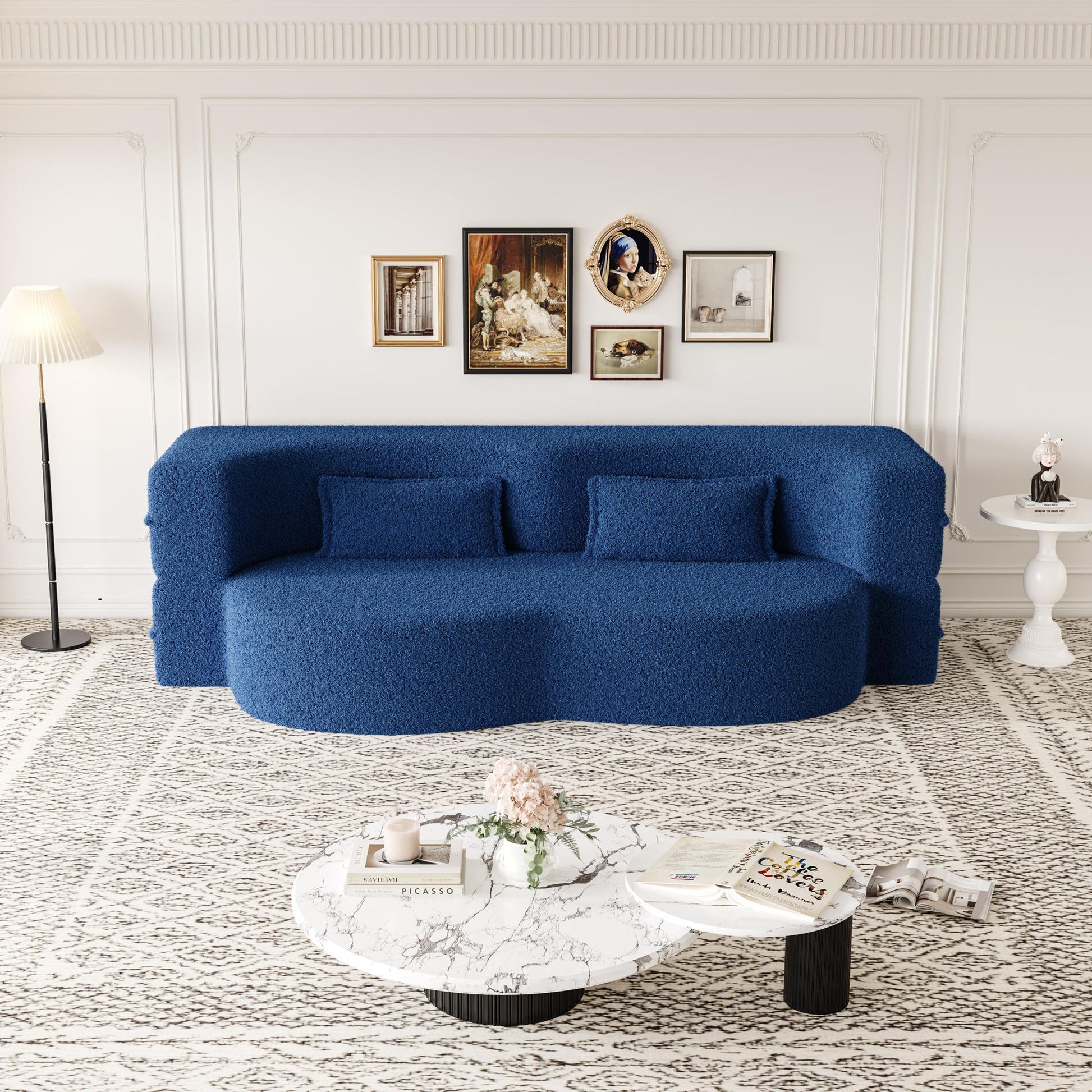 Modern Floor Sofa, With 2 Pillows, Convertible Teddy Fabric Foam Filled Bed Home Essentials
