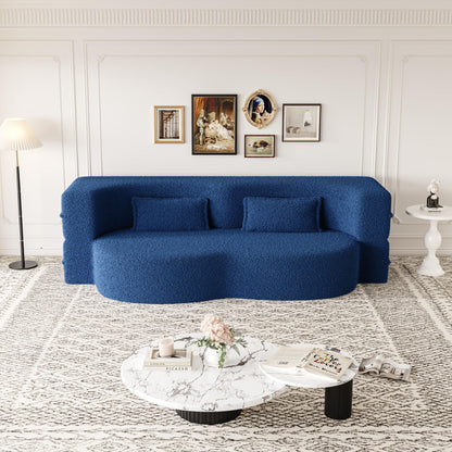Modern Floor Sofa, With 2 Pillows, Convertible Teddy Fabric Foam Filled Bed Home Essentials