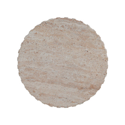 Elegant Outdoor / Indoor Lightweight Concrete Side Table With Travertine - Beige Noble House