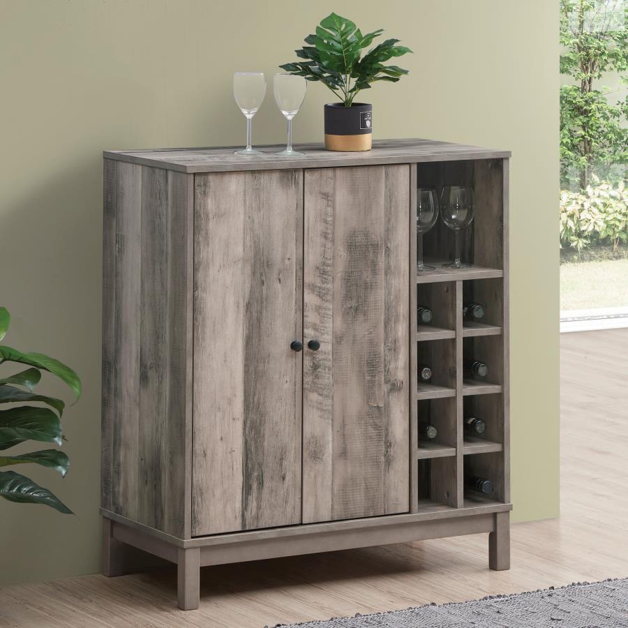 Cheyenne - 2 Door Home Bar Wine Cabinet - Weathered Acacia CoasterEveryday