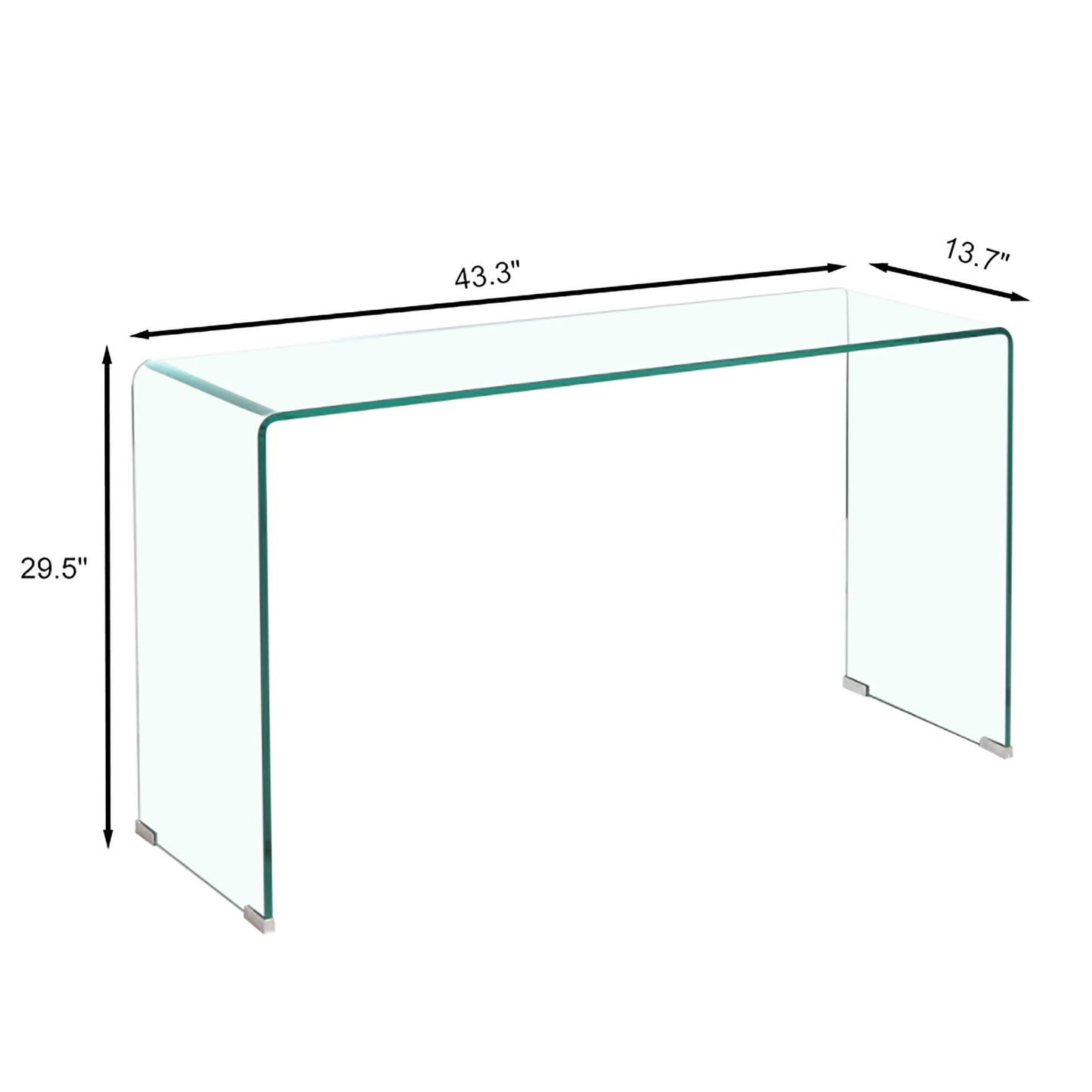 Elegant Transparent Tempered Glass Console Table With Rounded Edges, Modern Sofa Table - Clear Home Essentials
