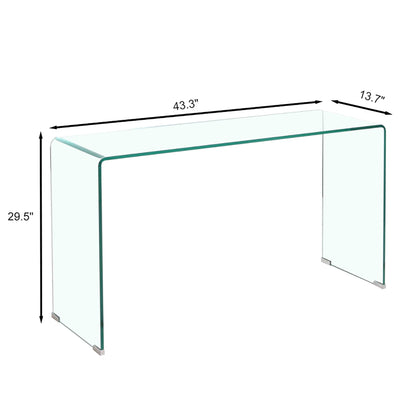 Elegant Transparent Tempered Glass Console Table With Rounded Edges, Modern Sofa Table - Clear Home Essentials