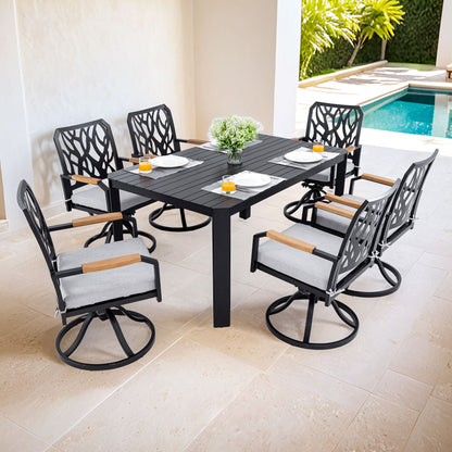 Outdoor Patio Furniture Dining Set With Sunbrella Fabric, Rectangular Table With Umbrella Hole Life Outside