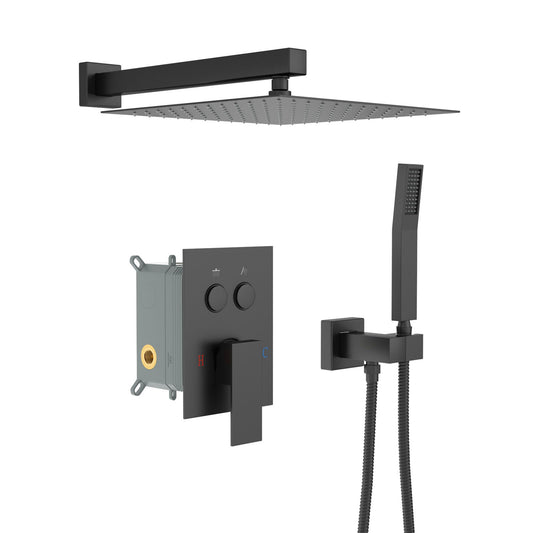Dual Shower Head System With Rainfall Design, 10" Wall Mounted Square Shower Set - Matte Black Daily Nest