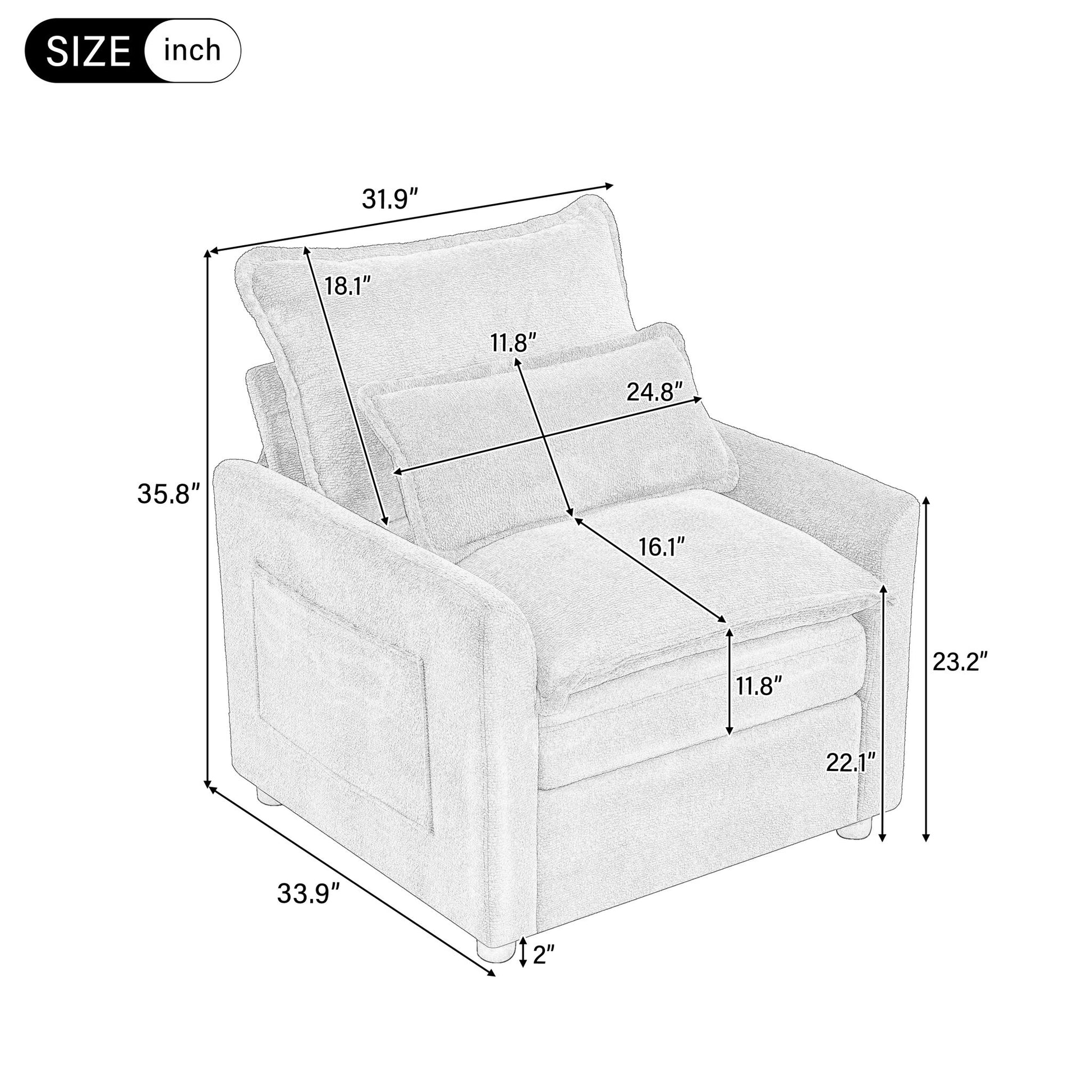 Modern Single Seat Accent Chair With Side Storage Pockets Hearth and Haven