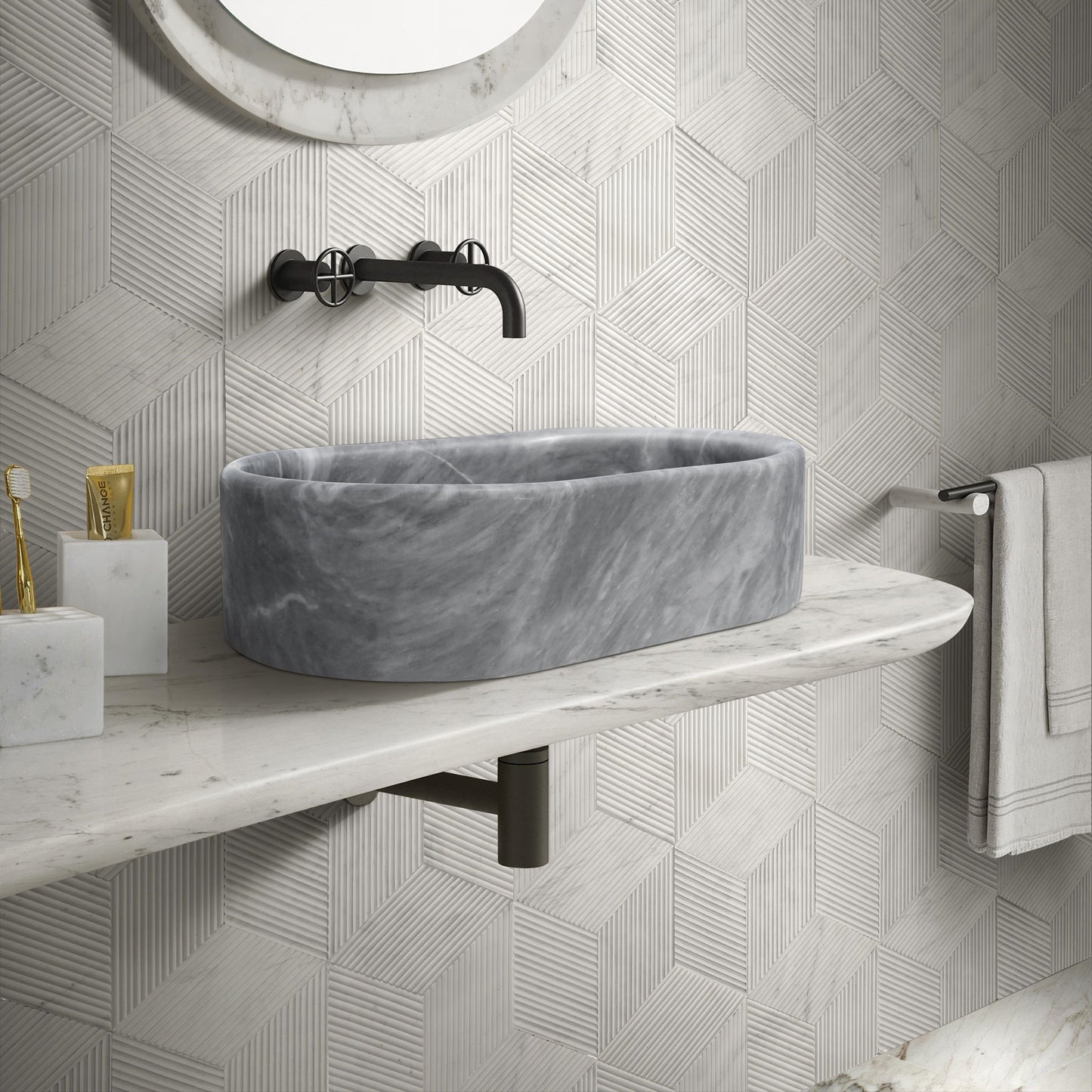 Bathroom Vessel Sink, Semi Polished Surface Daily Nest