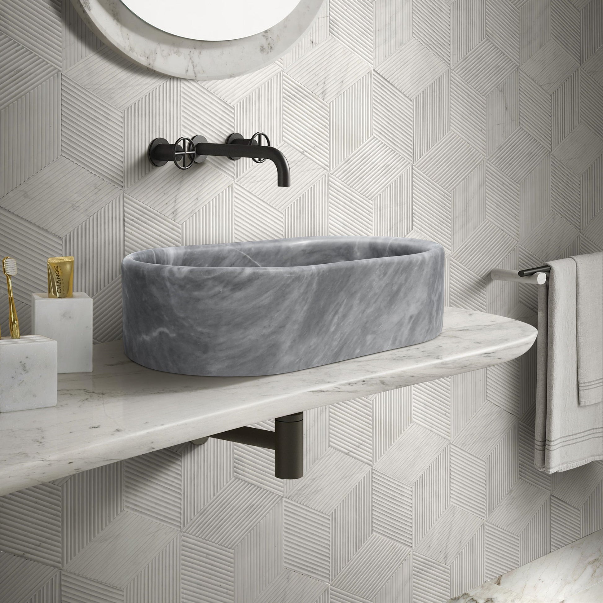 Bathroom Vessel Sink, Semi Polished Surface Daily Nest