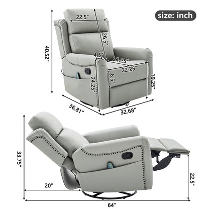 Manual Recliner Swivel Rocking Chair With 8 Point Massage And Heating Noble House