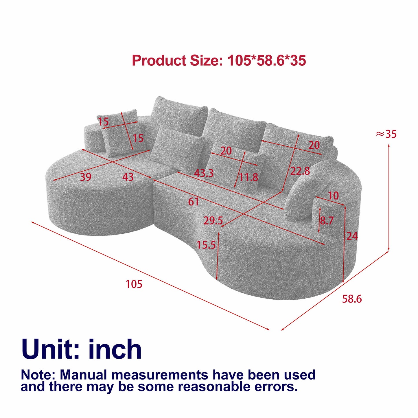 Curved Oversized Sectional Sofa With Extra Deep Seat Home Essentials