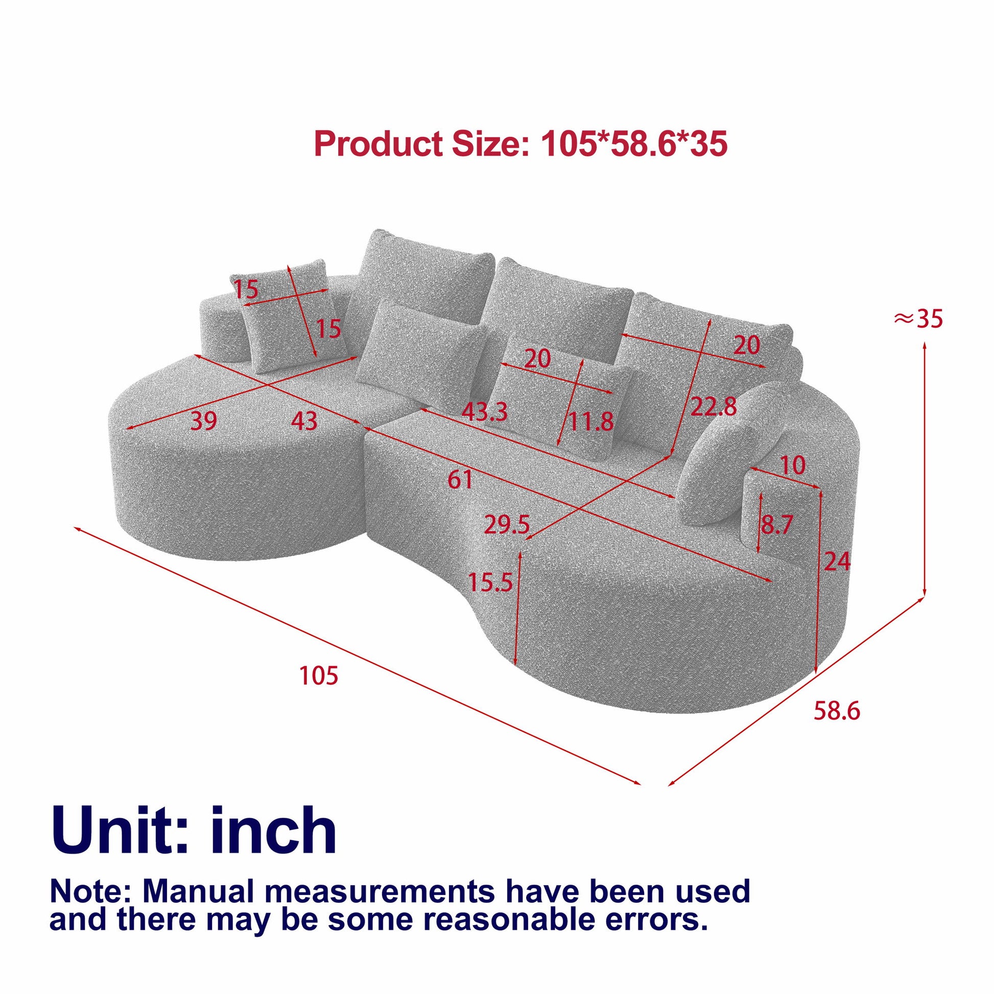 Curved Oversized Sectional Sofa With Extra Deep Seat Home Essentials
