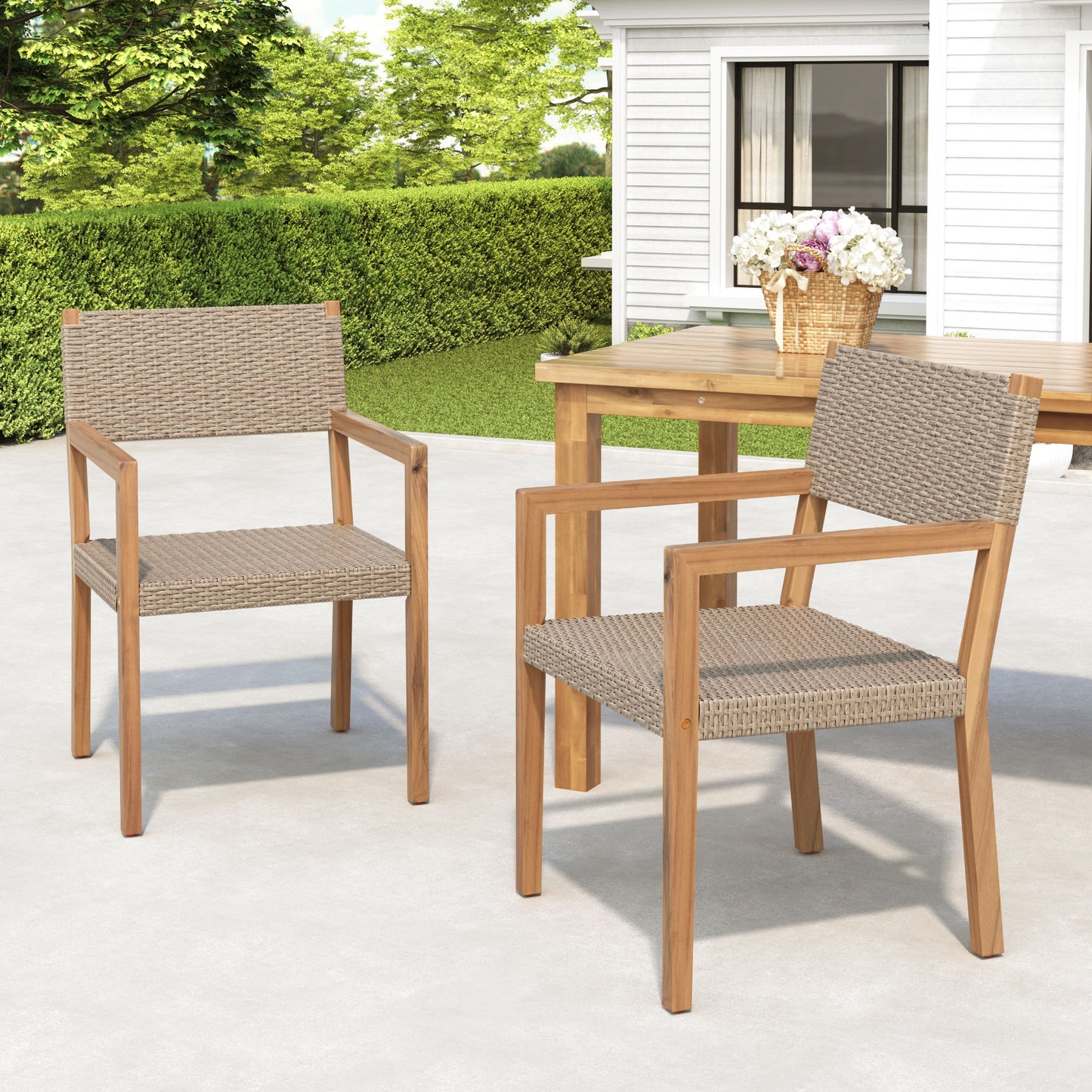 Outdoor Dining Chairs For Patios, Gardens (Set of 2) - Light Brown Multi / Light Teak Noble House