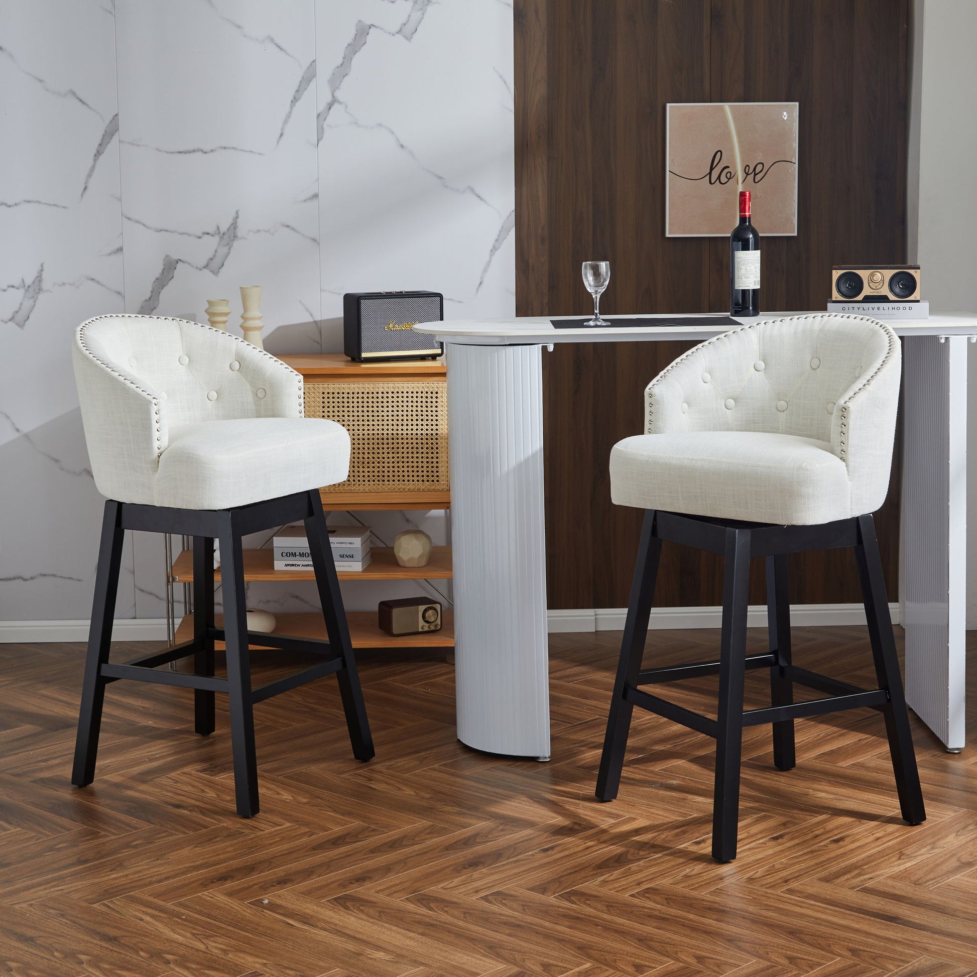 360 Degree Rotation Swivel Counter Stools (Set of 2) Noble House