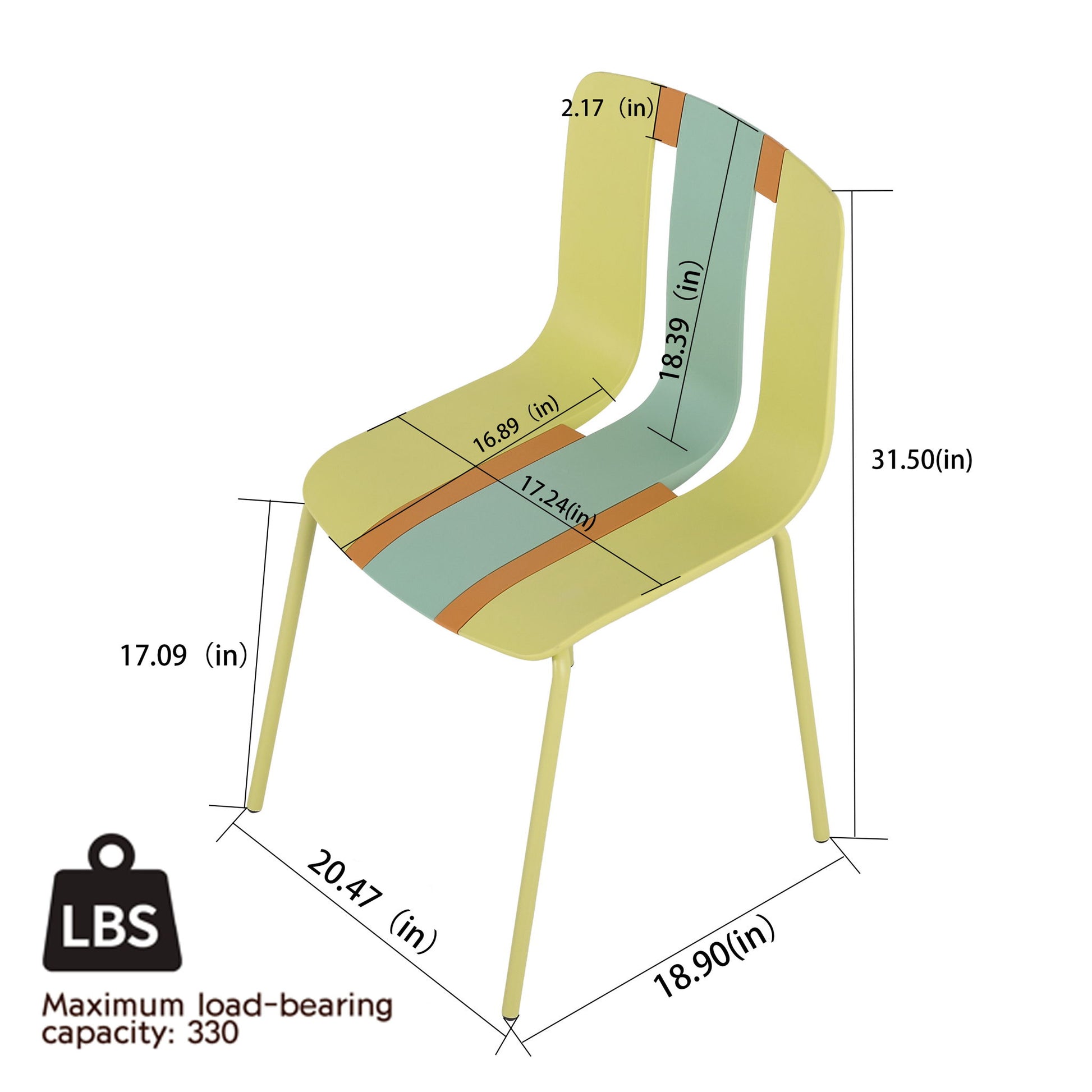 4 Piece Set Of Modern Striped Color- Blocking Single Chairs With Long Table Home Essentials