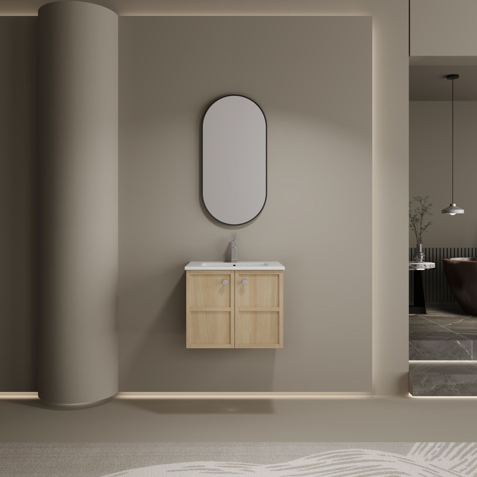 Wall Mounted Bathroom Vanity With Ceramic Sink And 2 Soft Closing Doors Home Essentials