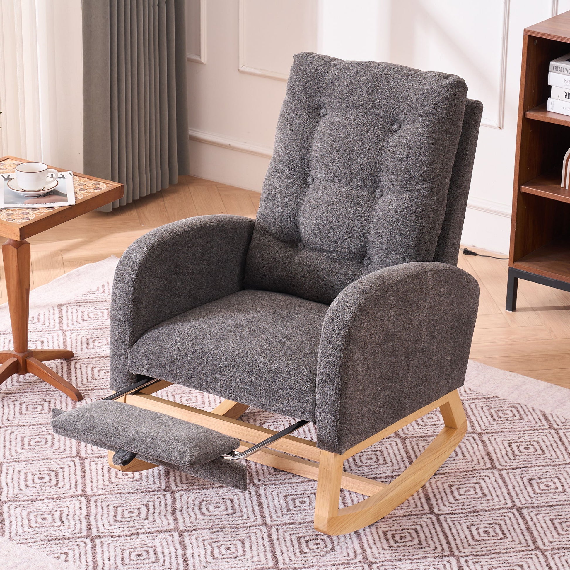 Accent Rocking Chair With Footrest, High Back Home Essentials