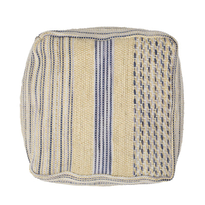 Western - Handcrafted Fabric Pouf, Durable - Natural / Blue Home Essentials