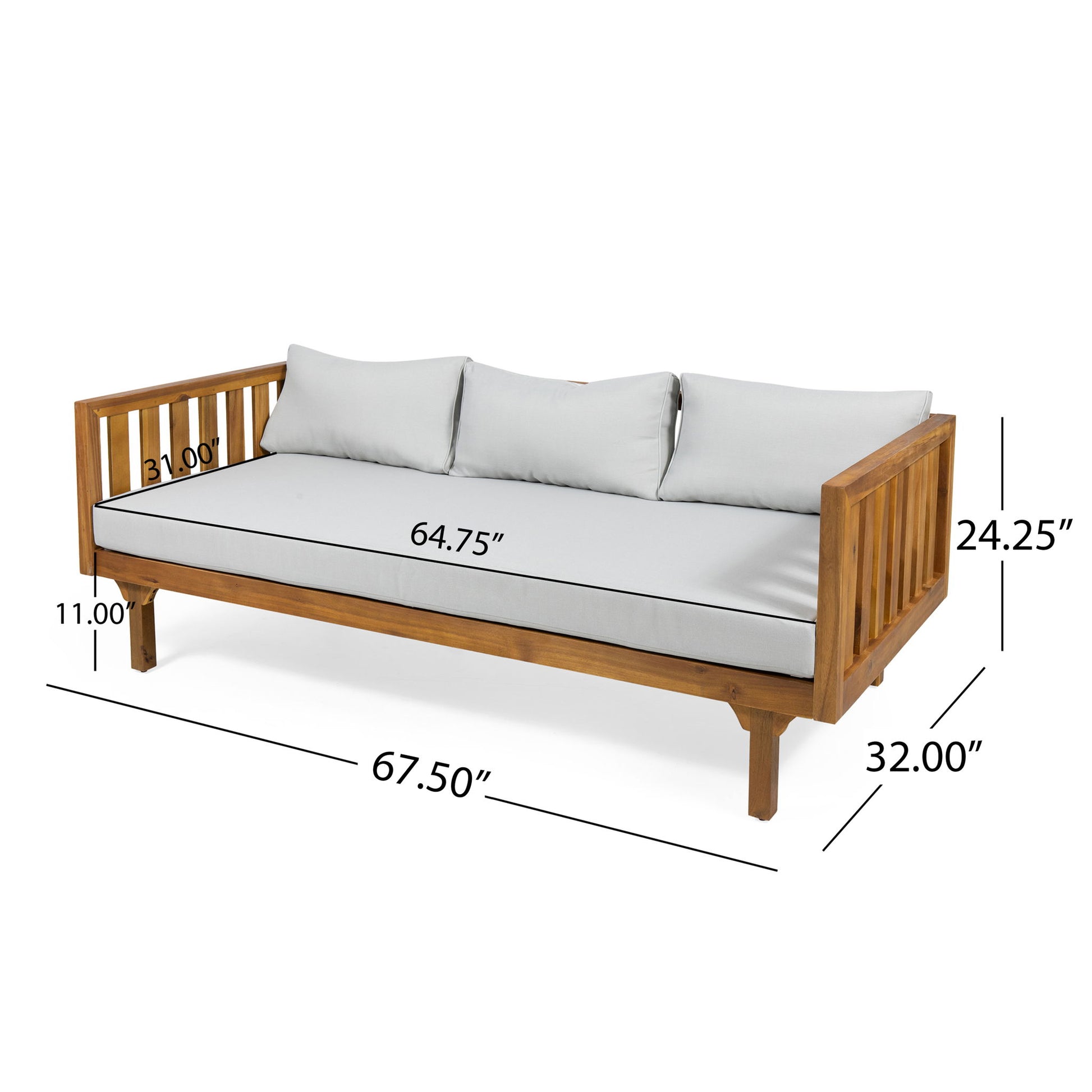 Claremont - 3 Seater Daybed Teak Acacia Wood Water Resistant Cushions Noble House
