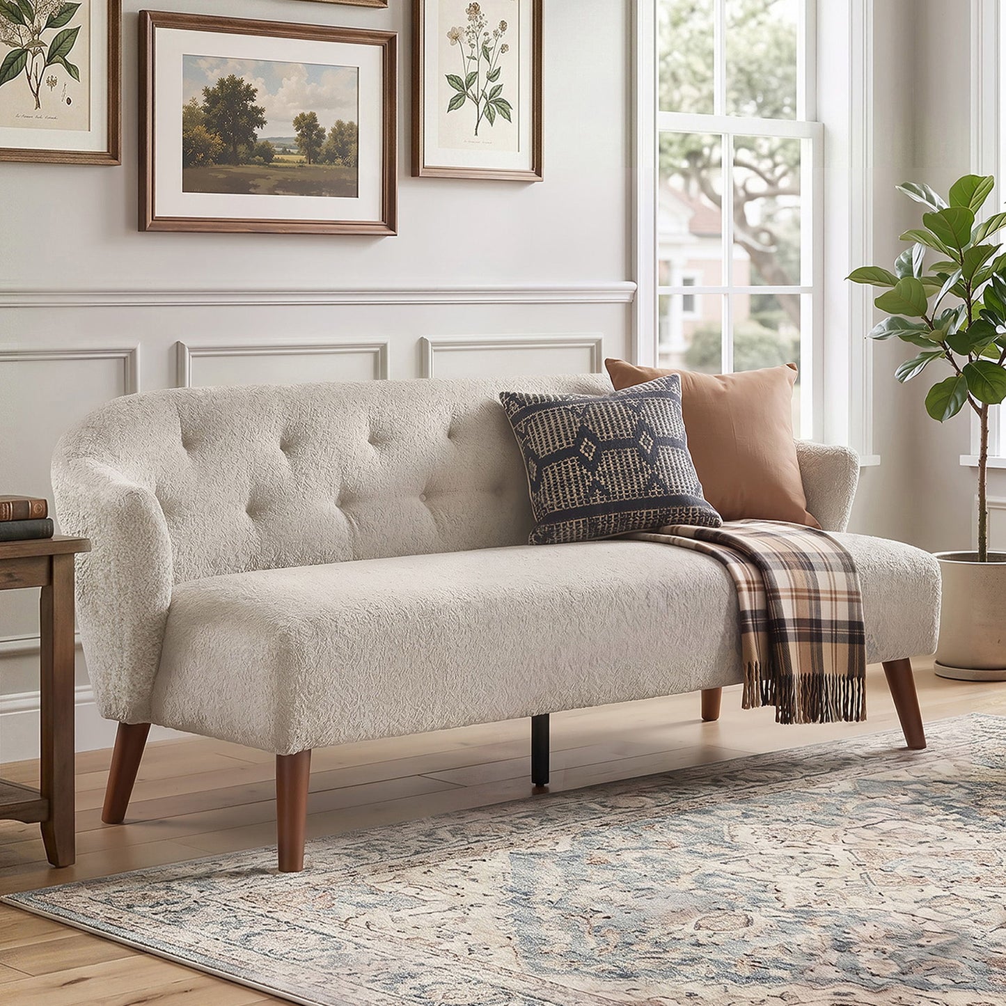 3 Seater Tufted Upholstered Couch Comfy Living Room Sofa Noble House