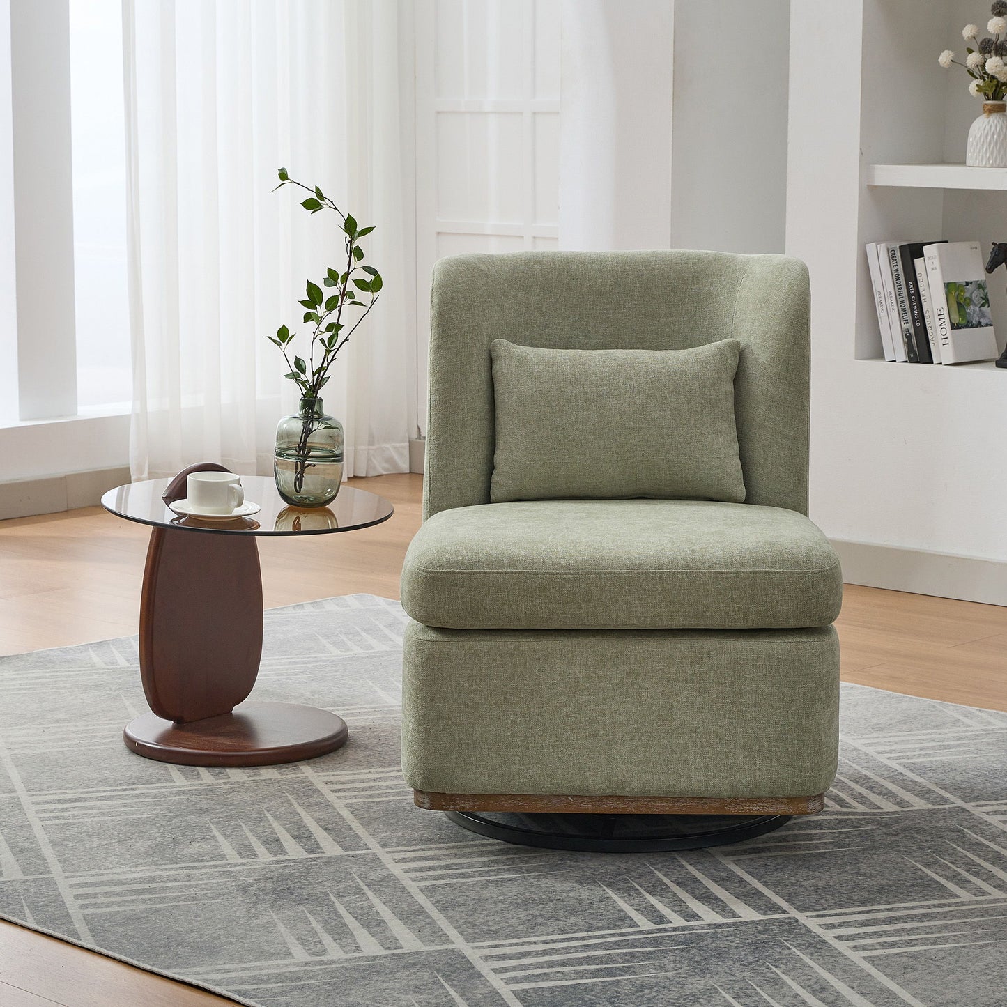 Wide Modern Chenille Cushioned Armless Metal Base 360° Swivel Chair With Pillow Home Essentials