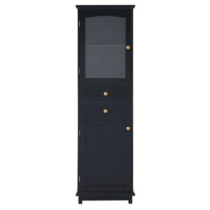 Tall Bathroom Storage Cabinet With Glass Doors, Free-Standing, Two Drawers, And Adjustable Shelves, MDF Board, Painted Perfect For Displaying Your Favorite Items Hearth and Haven