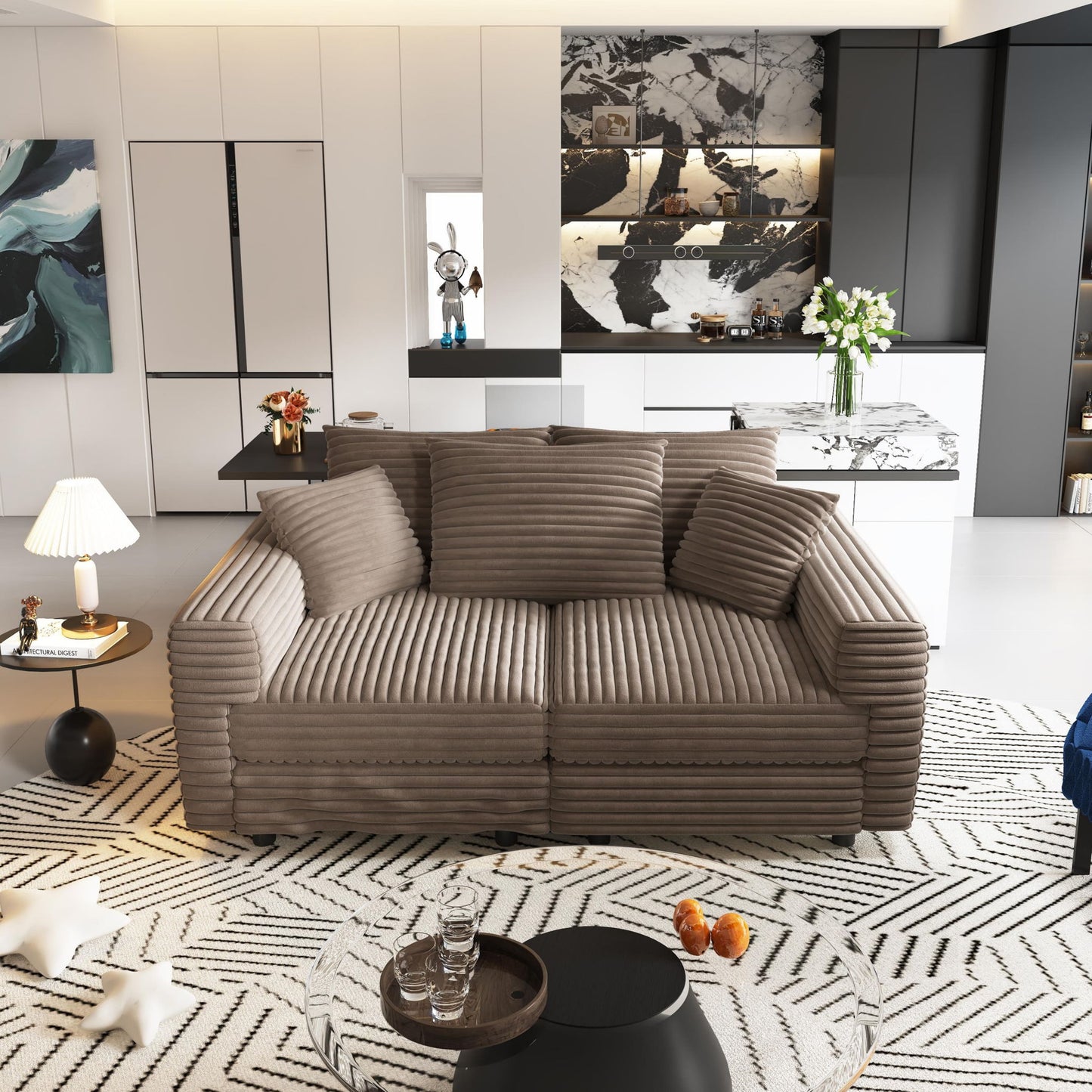 4 Seat Sofa, Modern Comfy Upholstered Sofa Cloud Couch, Deep Seat Couches With Soft Pillows Home Essentials