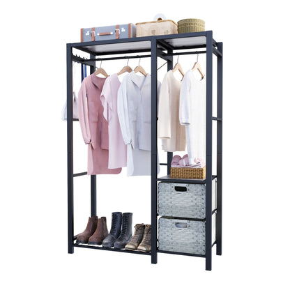 Garment Rack With Shelves, 2 Wicker Drawers, 4 Hooks, Organizer Daily Nest