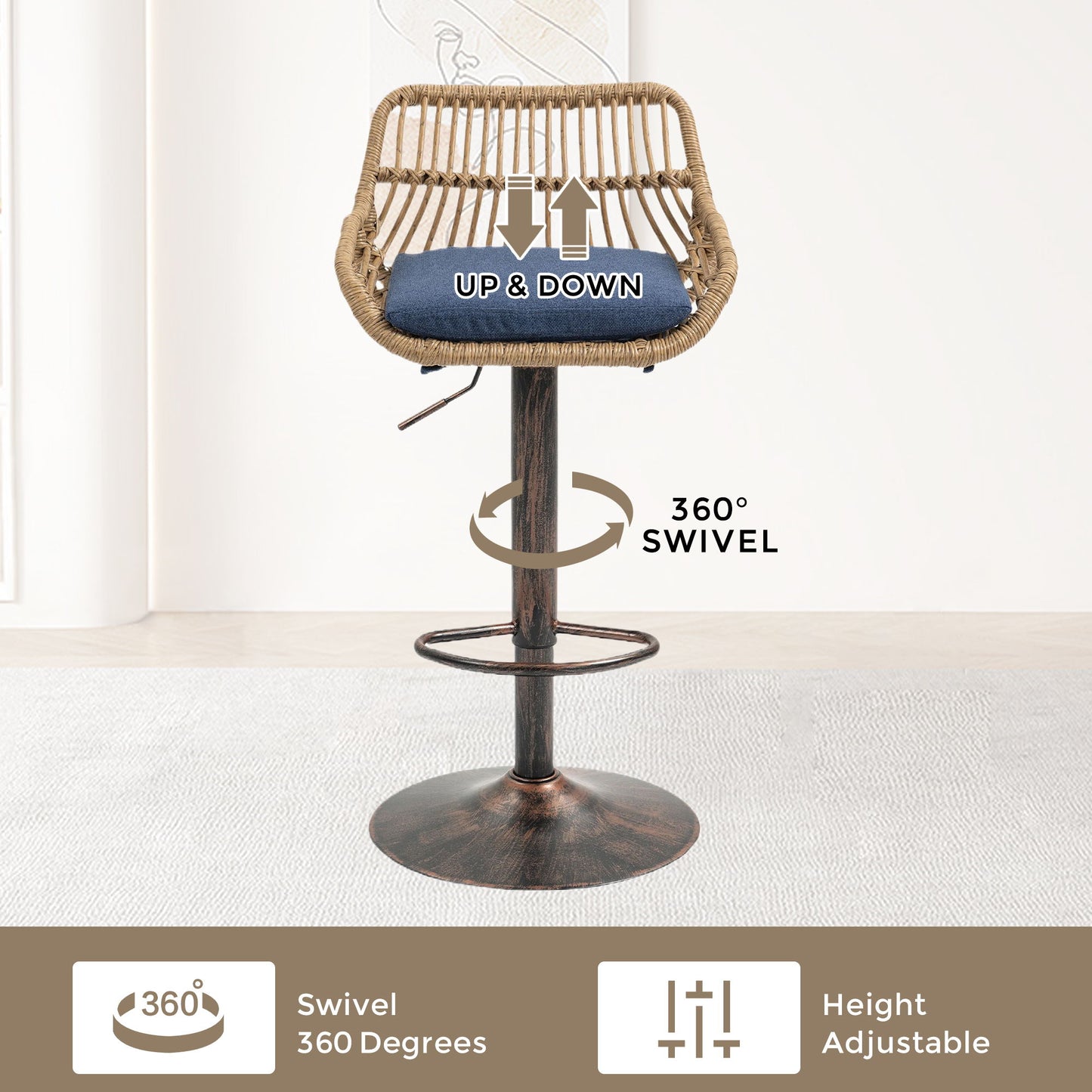 Modern Swivel Bar Stools Adjustable Counter Chairs With Footrest (Set of 2) Home Essentials