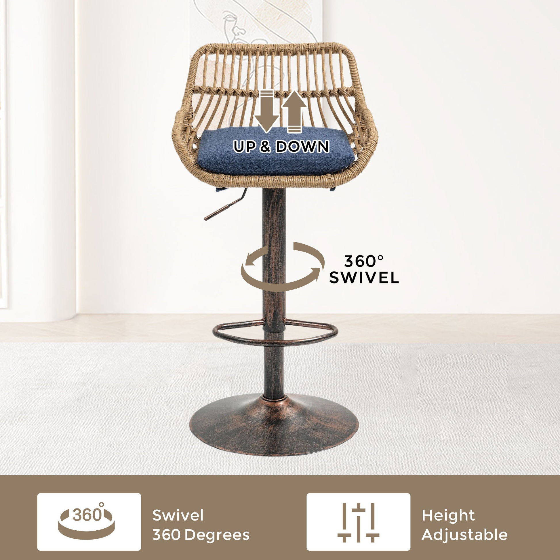 Modern Swivel Bar Stools Adjustable Counter Chairs With Footrest (Set of 2) Home Essentials