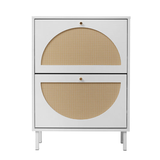 2 Door Shoe Rack, Rattan, Double Layer, Suitable For Living Room, Hallway - White Daily Nest