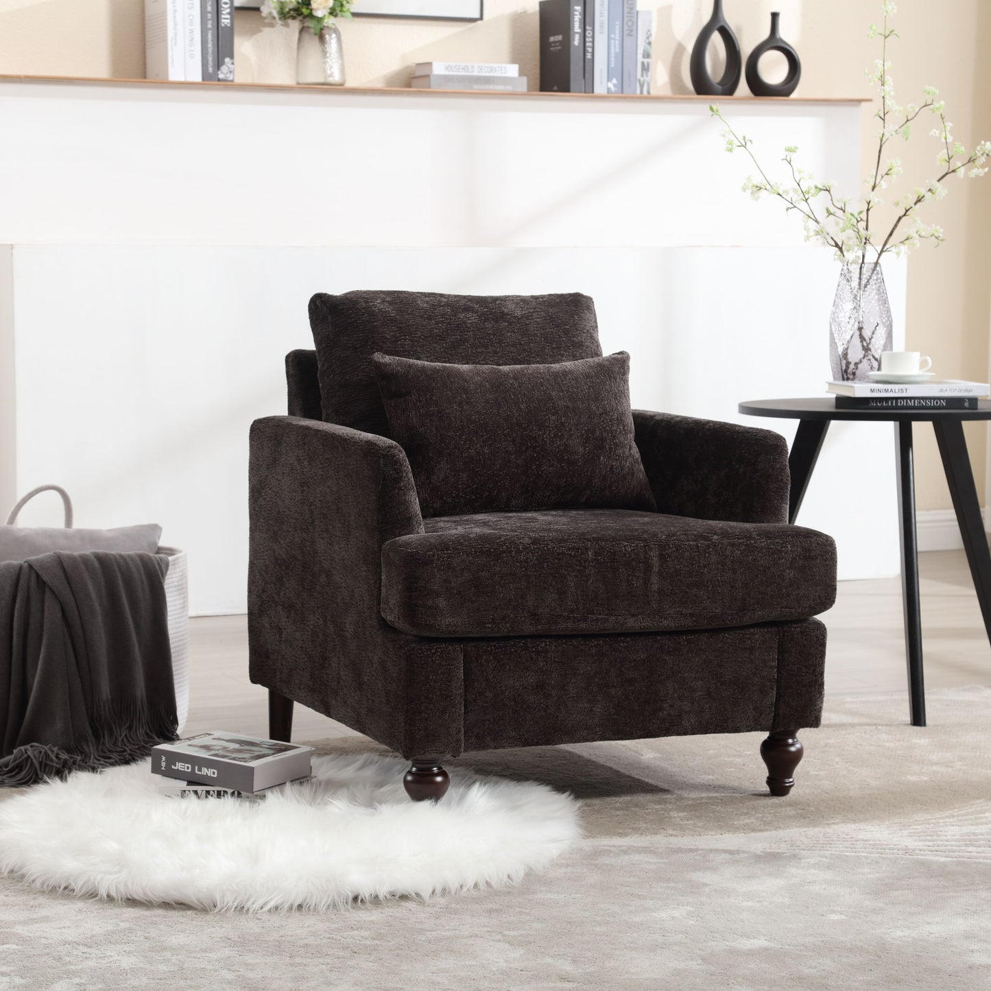 Modern Mid Century Wood Frame Armchair With Tufted Design Home Essentials