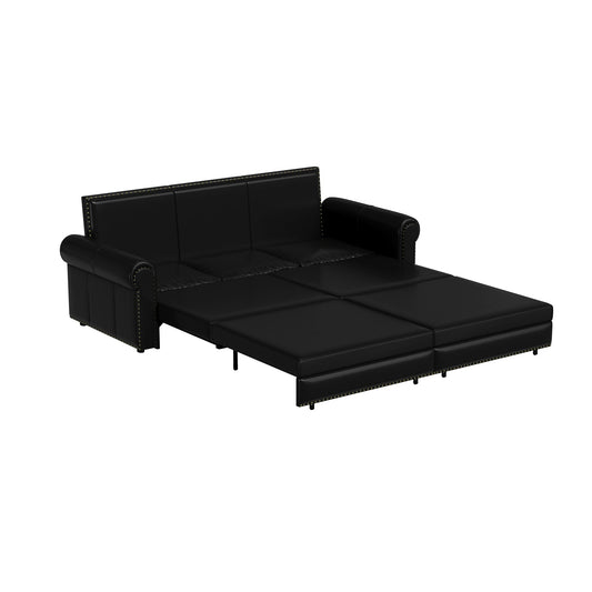 3 In 1 Convertible Sleeper Sofa With Nailhead Trim & Rolled Arm Home Essentials