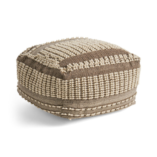 Rustic Wool And Cotton Large Pouf, Handcrafted Tufted Design - Brown / Beige Home Essentials