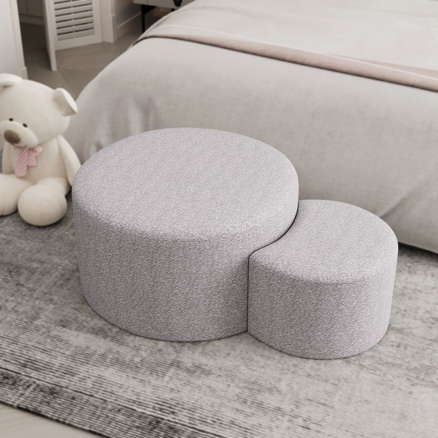 Upholstered Nesting Coffee Tables, Side Table, Footrest, Ottoman & Seat For Living Room Bedroom Entryway Office (Set of 2) - Beige Home Essentials