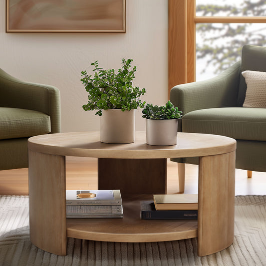 Skye - Round Coffee Table With Shelf - Natural