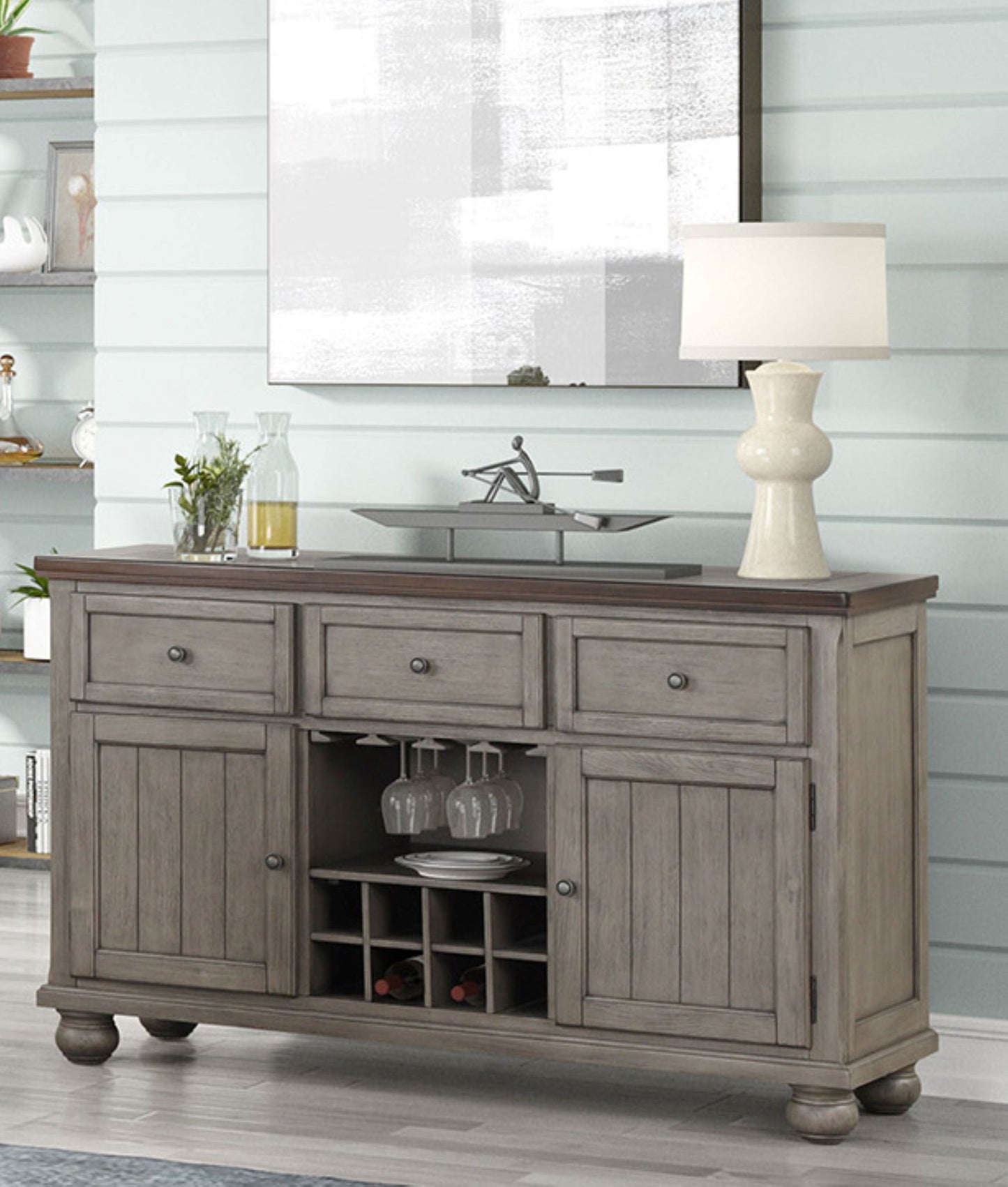 Rustic Two Tone Sever With Powerpack - Gray Bernards Furniture