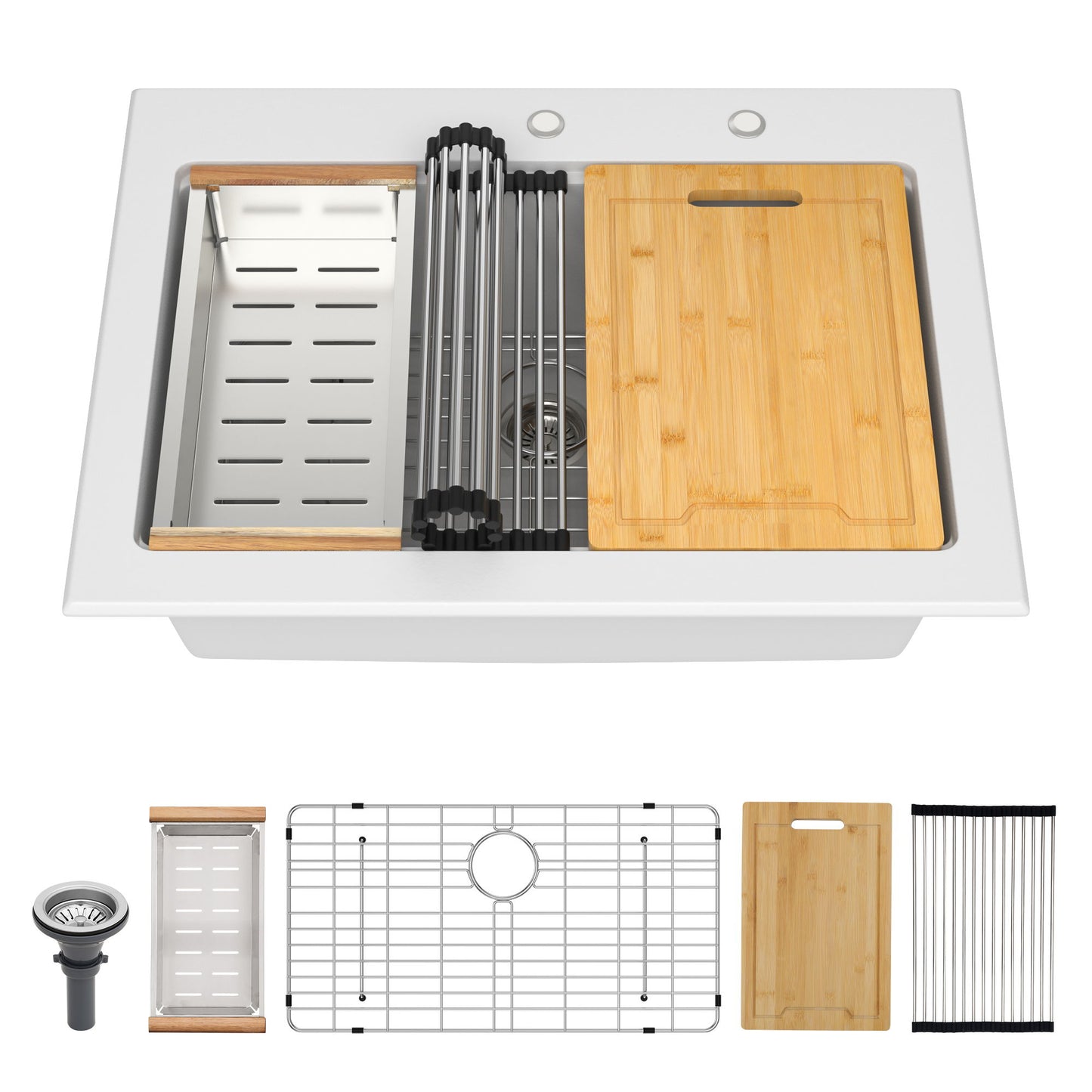 Quartz Kitchen Sink 30" X 22" Granite Composite Workstation Drop In Sink - White Daily Nest