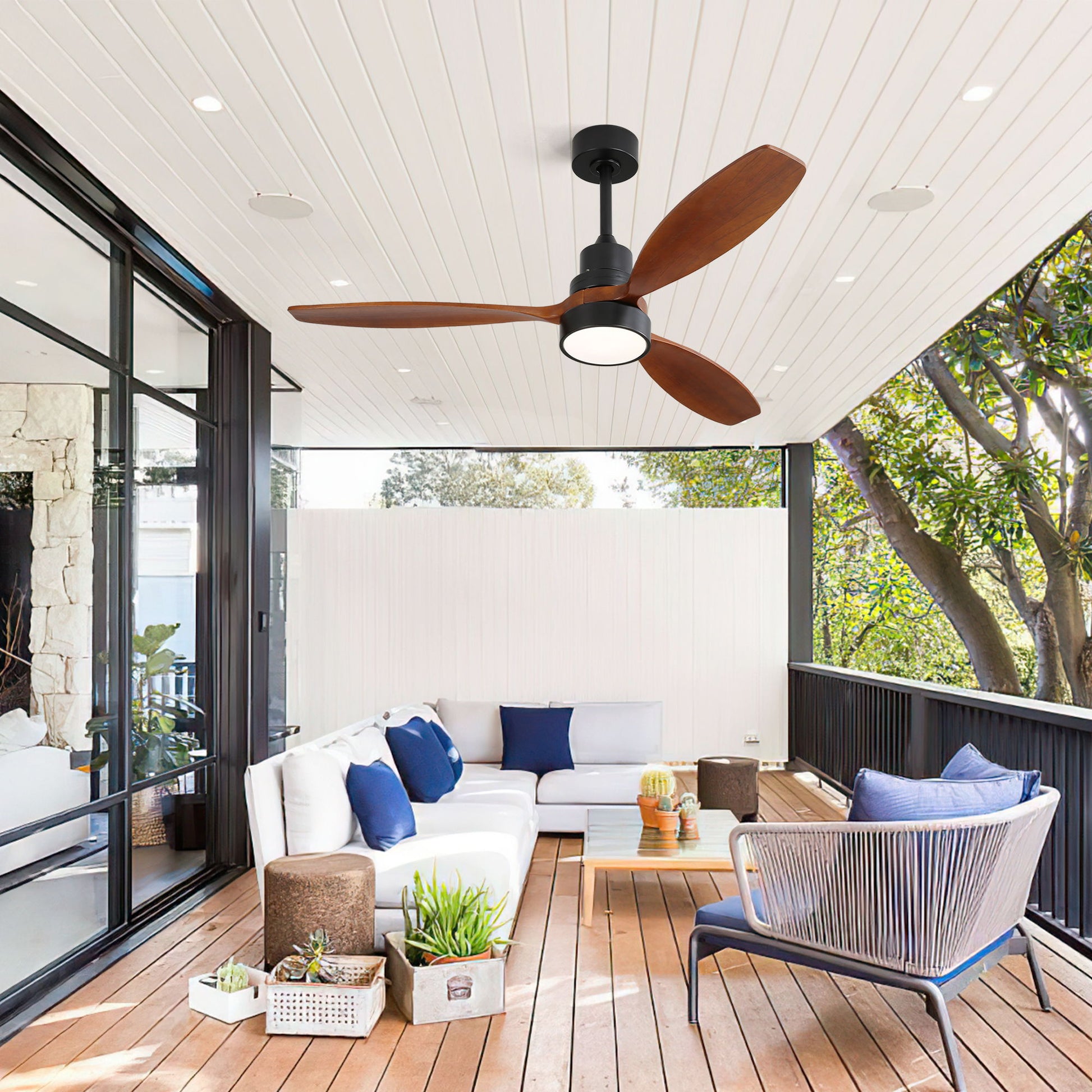 Wooden Ceiling Fan With 3 Solid Wood Blades Remote Control Reversible DC Motor With LED Light Daily Nest