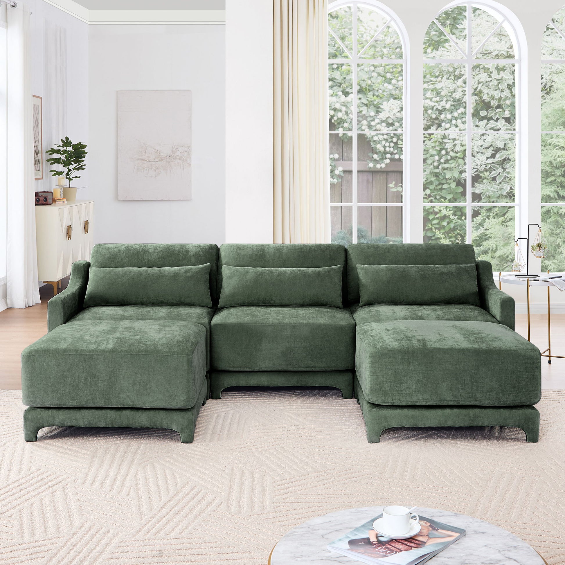 Stylish Sofa With Ottoman And Lumbar Pillows, Ergonomic Design Home Essentials