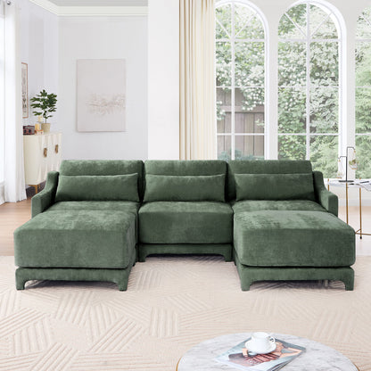 Stylish Sofa With Ottoman And Lumbar Pillows, Ergonomic Design Home Essentials
