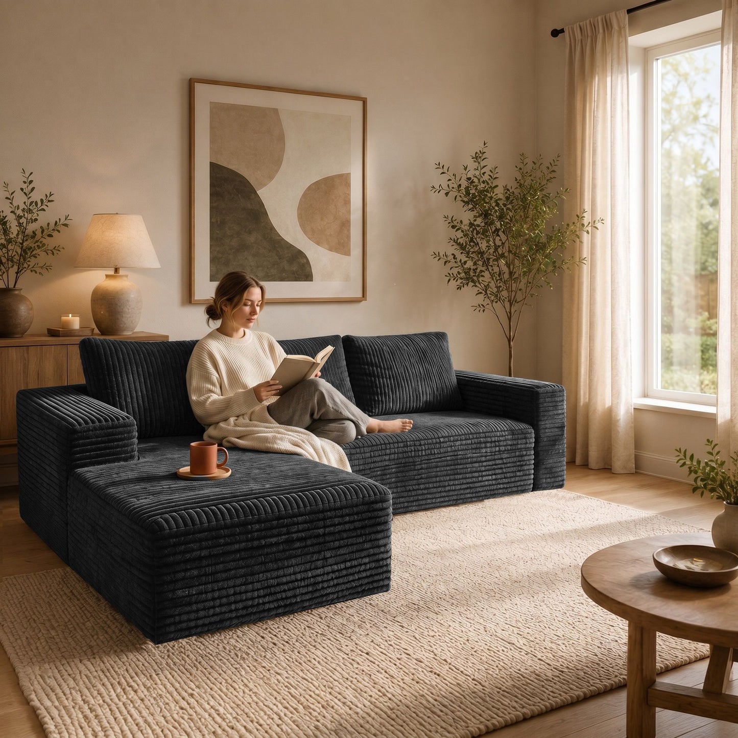 Modern L-Shaped Sectional Sofa With Left Facing Chaise Home Essentials