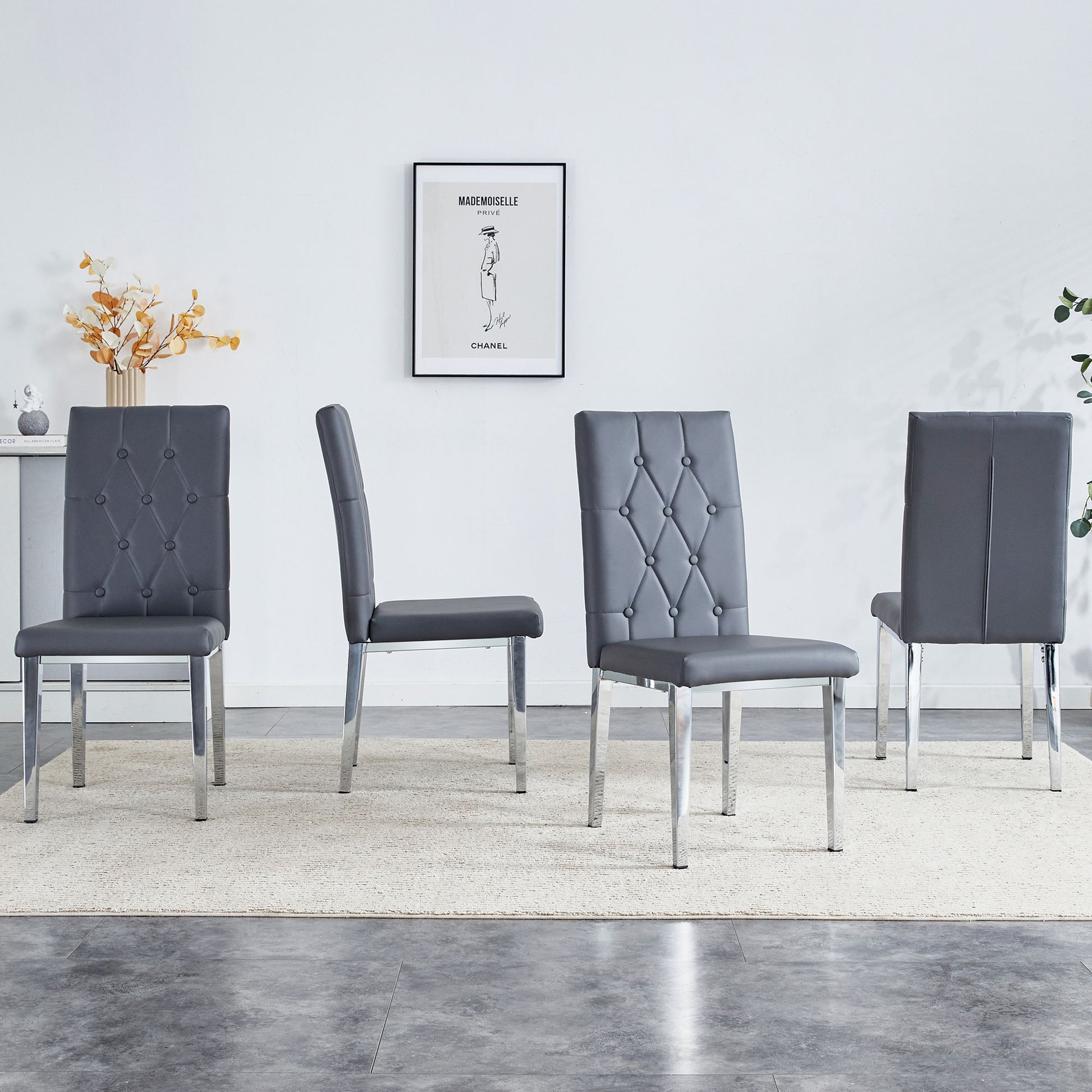 Vintage Style Armless Dining Chairs Set With Grid And Buckle Design Home Essentials
