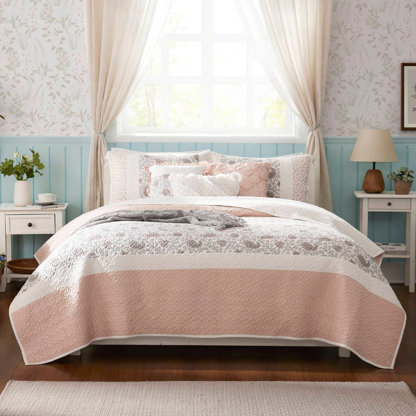 Dawn - 6 Piece Reversible Coverlet Set - Blush Madison Park