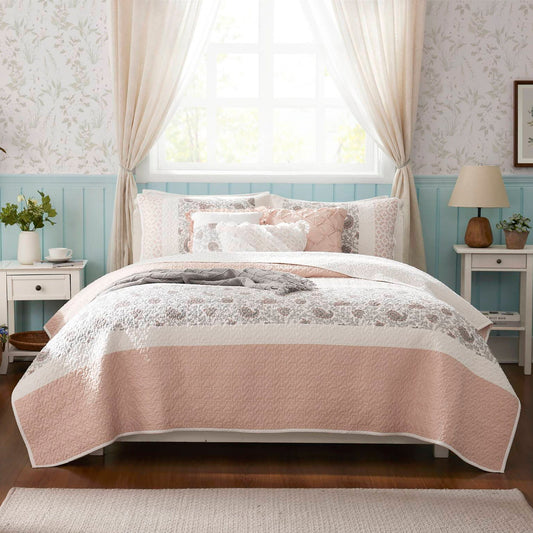 Dawn - 6 Piece Reversible Coverlet Set - Blush Madison Park