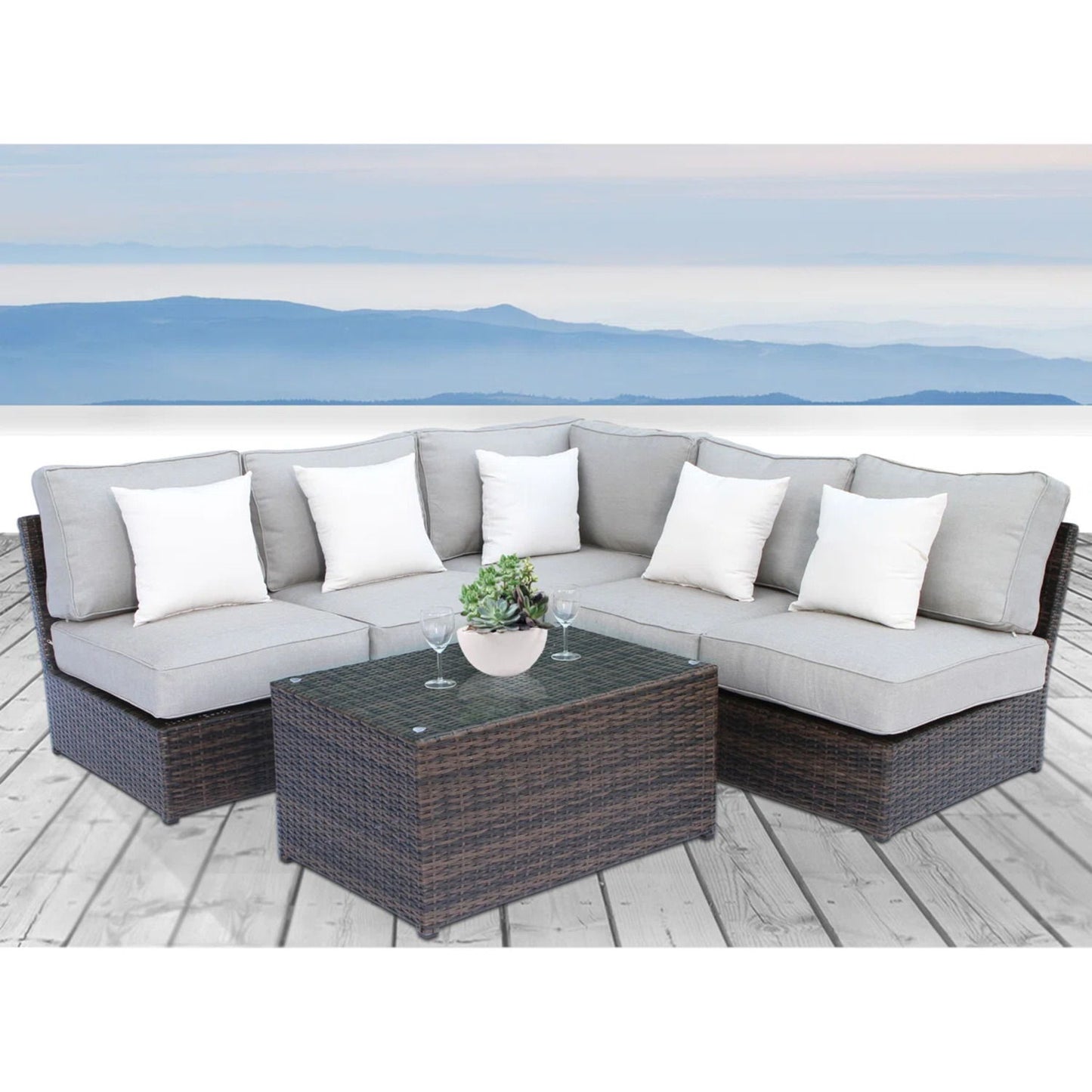 Comfortable Modern Patio Rattan Sectional Set With Cushions LSI Patio Furniture