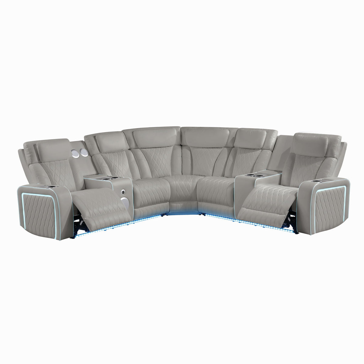 Electra - Power Recliner Sectional Sofa With Power Headrests, Console Loveseats, Wedge, LED Light Strip, Speakers Matrix Furniture Group