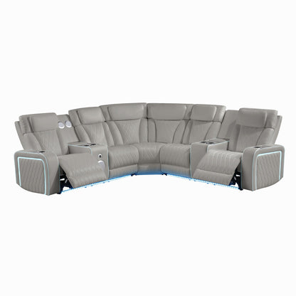 Electra - Power Recliner Sectional Sofa With Power Headrests, Console Loveseats, Wedge, LED Light Strip, Speakers Matrix Furniture Group