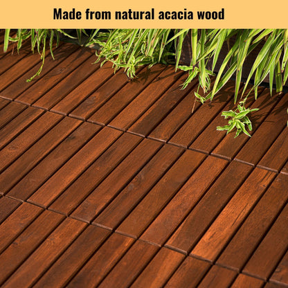 Interlocking Deck Tiles Striped Pattern, Square Acacia Hardwood Outdoor Flooring For Patio, Bancony, Pool Side Daily Nest